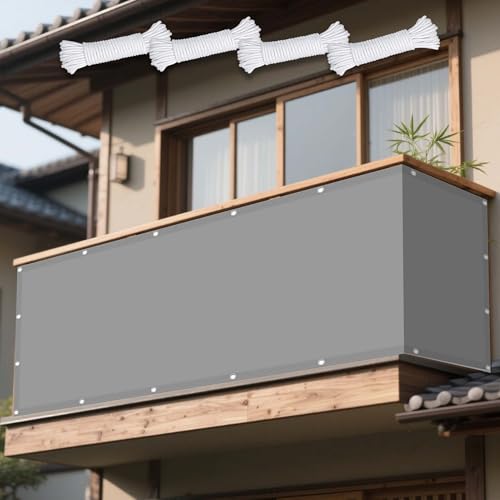 Sonnensegel Wasserdicht Rechteckig 310 x 390 cm Rechteckig Wasserdicht 98% UV Schutz Außenbereich Outdoor Sonnennetz mit Spannseilen mit Ösen für Balkon Garten Terrasse, Hellgrau von YUJINLIU