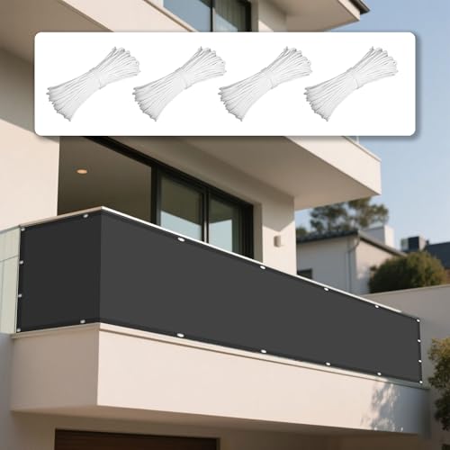 Sonnensegel Wasserfest 360 x 380 cm Rechteckig Wasserdicht 98% UV Schutz Balkonbespannung Reißfest mit Ösen Segeltuch 4 × 1.5 M Seile für Garten Terrasse, Dunkelgrau von YUJINLIU
