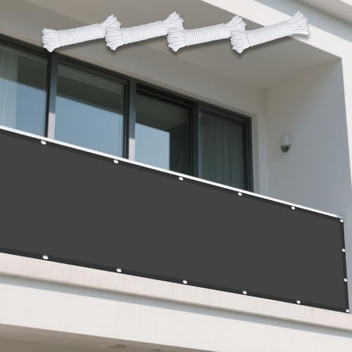 Sonnensegel mit Ösen 290 x 490 cm Rechteckig Wasserdicht Sonnenschutz Windschutz Schattennetz Segeltuch Meterware inkl Befestigungsseile für Patio Balkon Terrasse Camping, Dunkelgrau von YUJINLIU