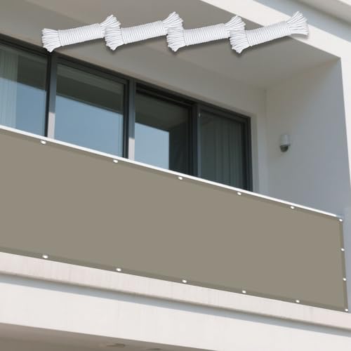 Sonnensegel mit Ösen 320 x 460 cm Rechteckig Wasserdicht Sonnenschutz Windschutz Schattennetz Segeltuch Meterware inkl Befestigungsseile für Patio Balkon Terrasse Camping, Khaki von YUJINLIU