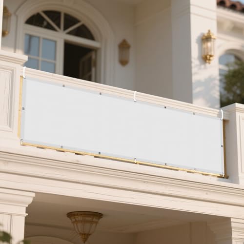 Sonnensegel mit Ösen Nach Maß 170 x 190 cm Rechteckig Wasserdicht 98% UV Schutz Segeltuch Pergola mit Ösen Segeltuch 4 × 1.5 M Seile für Balkon Terrasse Garten Outdoor, Weiß von YUJINLIU