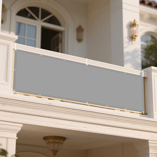 Sonnensegel mit Ösen Nach Maß 220 x 265 cm Rechteckig Wasserdicht 98% UV Schutz Segeltuch Pergola mit Ösen Segeltuch 4 × 1.5 M Seile für Balkon Terrasse Garten Outdoor, Hellgrau von YUJINLIU