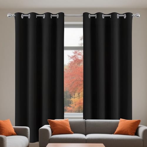 YUJINLIU Gardinen Kurz Vorhang Stores 120 x 190 cm Thermogardine Kälteschutz Warm Hitzeschutz Balkontür Gardine mit Ösen Vorhänge Vielen Farben Und Größen für Schlafzimmer, Schwarz YUJINLIU Gardinen Kurz Vorhang Stores 120 x 190 cm Thermogardine Kälteschutz Warm Hitzeschutz Balkontür Gardine mit Ösen Vorhänge Vielen Farben Und Größen für Schlafzimmer, Schwarz von YUJINLIU