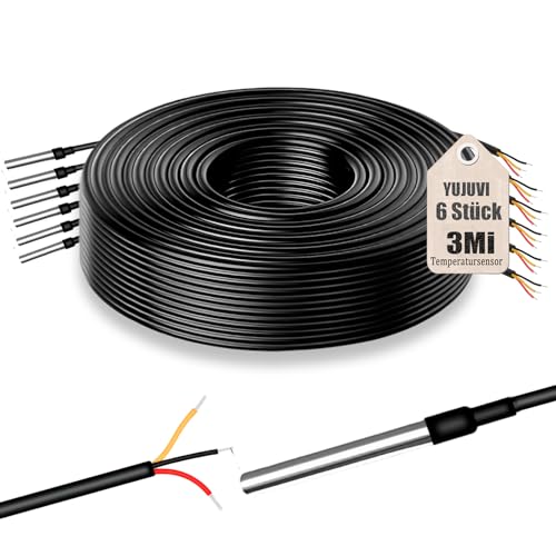 YUJUVI Temperatursensor 3m Kabel Wasserdicht Temperaturfühler 6 Stück Digitaler Edelstahl Temperatursensor kompatibel mit Arduino und Raspberry Pi kompatibel mit Shelly YUJUVI Temperatursensor 3m Kabel Wasserdicht Temperaturfühler 6 Stück Digitaler Edelstahl Temperatursensor kompatibel mit Arduino und Raspberry Pi kompatibel mit Shelly von YUJUVI