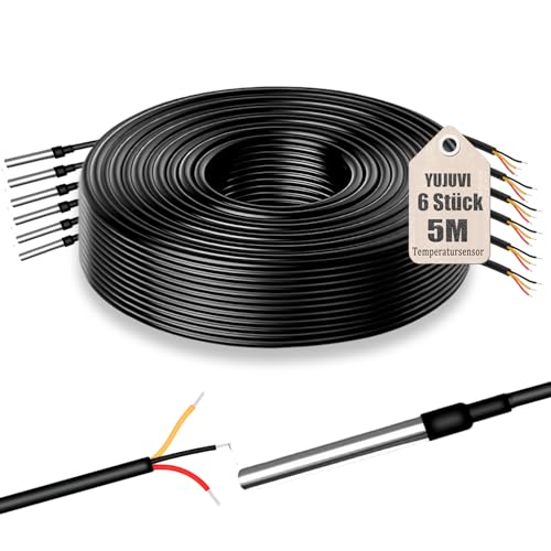 YUJUVI Temperatursensor 5m Kabel Wasserdicht Temperaturfühler 6 Stück Digitaler Edelstahl Temperatursensor kompatibel mit Arduino und Raspberry Pi kompatibel mit Shelly YUJUVI Temperatursensor 5m Kabel Wasserdicht Temperaturfühler 6 Stück Digitaler Edelstahl Temperatursensor kompatibel mit Arduino und Raspberry Pi kompatibel mit Shelly von YUJUVI