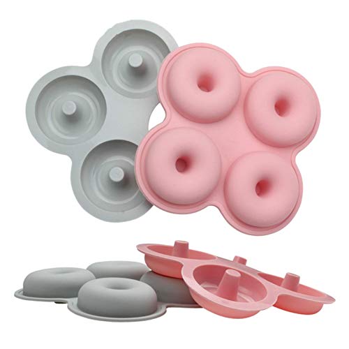 YUKAKI Silikon-Donutformen, Antihaft-Donut-Backform mit 4 Kavitäten, Donut-sichere BPA-freie Blechschale für DIY-Süßigkeiten-Keks-Bagels-Muffins-Kuchen, 2er-Pack (Limonengrün & Pink) von YUKAKI