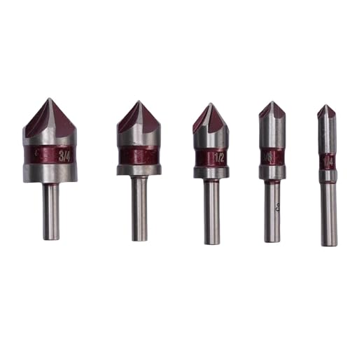 5 Flöten -Countersink -Bohrbot Bit Set Hochgeschwindigkeitstahl 82 Grad Schamferbohrwerkzeuge Holzbearbeitung 1/4in 3/8in 1/2in 5/8in 3/4in von YUKOFE