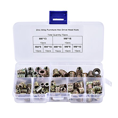 70pcs Zinklegungsmöbel Hex Antrieb Kopfeinsatzmuttern für Holzbearbeitung DIY -Projekte Kiefer Sperrholz Faserplatte von YUKOFE