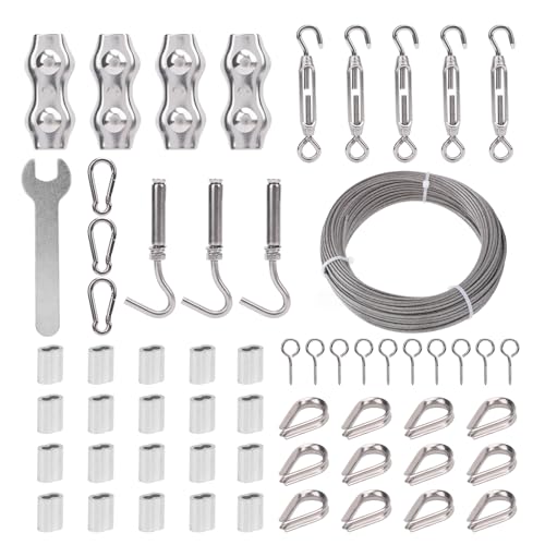 Drahtseilschlossspanner Kit Edelstahl Kabel 100ft 2 mm Easy Setup Wäscheleinen Garten Anlage Gitter Gitter von YUKOFE