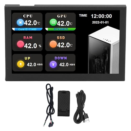YUKOFE IPS USB Mini Screen 5 Zoll 800x480 Auflösung Typ C Subscreen PC Datenmonitor für AIDA64 (Schwarz) von YUKOFE