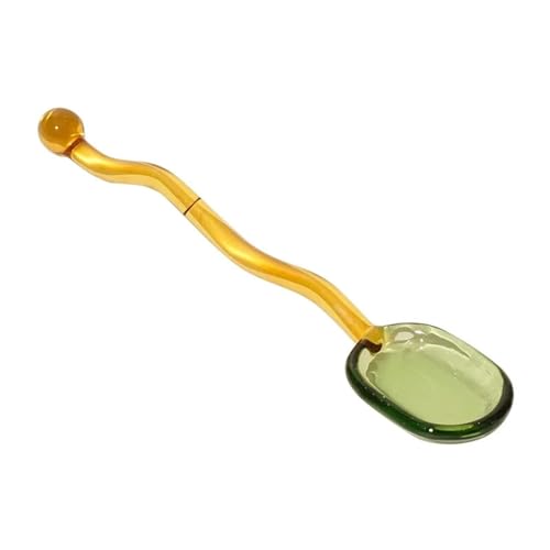 Glas Teelöffel Kreative Glas Milch Löffel Farbige Transparente Kaffee Dessert Rühren Langen Griff Löffel Runde Küche Geschirr Rührstab Glas Kaffeelöffel (Color : Green, Size : 16x3x1cm) von YUKORT
