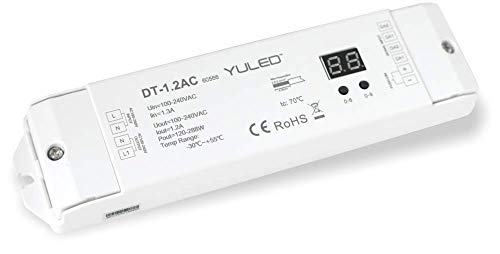 YULED AC Triac DALI Dimmer 1,2A / 288W 100-240V 1 Kanal Push Dim 0-100% Adresse einstellbar für LED, Glühlampen und Halogen Leuchtmittel von YULED