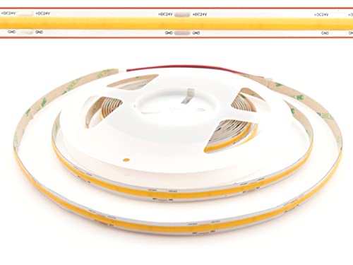 YULED COB LED Streifen 5m flexibles Lichtband 528LEDs/m Kaltweiß 6500K dimmbar 24V DC CRI90 Schutzart IP65 durchgängige Lichtlinie keine LEDs sichtbar - sehr homogen 8mm breit von YULED