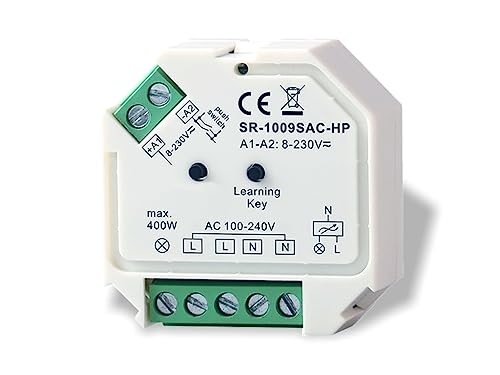 YULED SR-1009SAC-DIM 230V AC Funkdimmer 400W 868MHz - Zuverlässiger AC Funk Dimmer mit Phasenabschnitt Dimmung - Kompatibel mit 1-kanaligen Sendern (SR-1009) - Geeignet für 230V Leuchtmittel von YULED