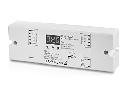 YULED SR-2102AC 230V DMX Controller, 2-Kanal Dimmerpack, 2x1,2A - DMX-Controller Steuerung von 230V-Beleuchtungssystemen von YULED