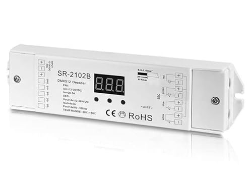 YULED SR-2102B RGBW DMX/PWM 4x5A LED-Controller mit einstellbarer PWM-Frequenz, 2 Dimmkurven und individueller DMX-Steuerung Dimmer/Decoder für präzise Beleuchtung von Wohnräumen, Clubs, Bühnen YULED SR-2102B RGBW DMX/PWM 4x5A LED-Controller mit einstellbarer PWM-Frequenz, 2 Dimmkurven und individueller DMX-Steuerung Dimmer/Decoder für präzise Beleuchtung von Wohnräumen, Clubs, Bühnen von YULED