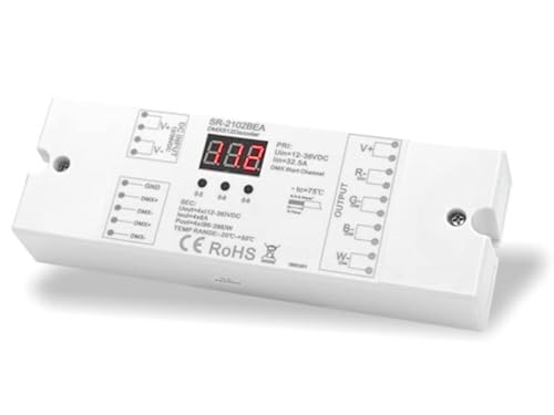 YULED SR-2102BEA RGBW DMX/PWM 4x8A LED Controller - Leistungsstarker DMX/PWM Dimmer/Decoder mit Individueller Ansteuerung, 2 Dimmkurven und Einstellbarer PWM Frequenz für RGBW Stripes und Leuchten YULED SR-2102BEA RGBW DMX/PWM 4x8A LED Controller - Leistungsstarker DMX/PWM Dimmer/Decoder mit Individueller Ansteuerung, 2 Dimmkurven und Einstellbarer PWM Frequenz für RGBW Stripes und Leuchten von YULED