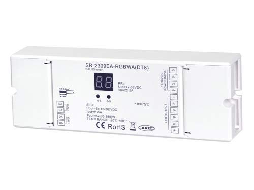 YULED SR-2309EA RGBCCT DALI DT8 LED Controller Decoder 5-Kanal PWM LED Dimmer Treiber 5x5A max. 25A 12-36V DC Steuerung für RGBCCT LED Streifen YULED SR-2309EA RGBCCT DALI DT8 LED Controller Decoder 5-Kanal PWM LED Dimmer Treiber 5x5A max. 25A 12-36V DC Steuerung für RGBCCT LED Streifen von YULED