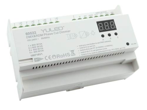 YULED YL-2108AC-DIN DMX/RDM 4-Kanal 4x 400W Dimmer 230V Hutschiene - Präzise DMX/RDM 4-Kanal Dimmung für leistungsstarke LED Beleuchtung von YULED