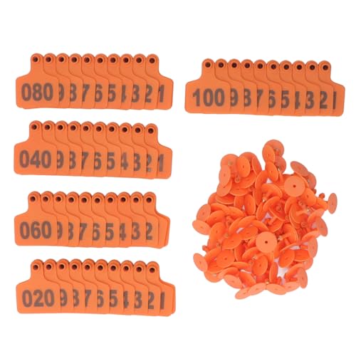 Animalohr-Tag 01-100 Einfach Identifizierung Dicke Kunststoff-Nutztier-Ohr-Tags für Rinderziegenschwein [Nutztiere] (Orange mit beschriftetem Kuhohr -Tag) von YULEESIYIP