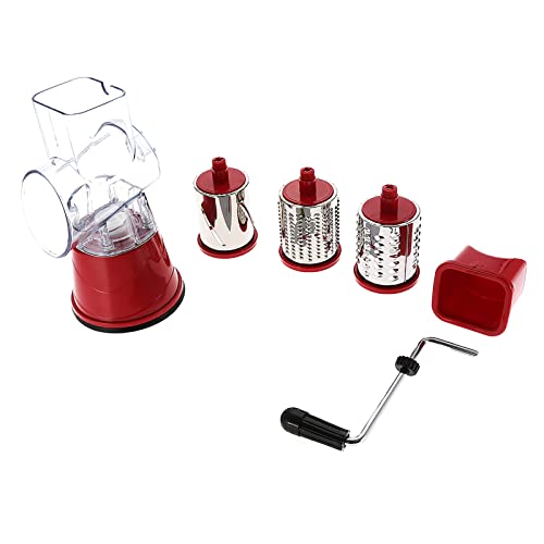 EDELSTAHL-KÄSE GEMÜSE-SCHNEIDER MIT SAUG BASIS UND 3 AUSTAUSCHBAREN DRUMS FÜR KÜCHEN (Red) von YULEESIYIP