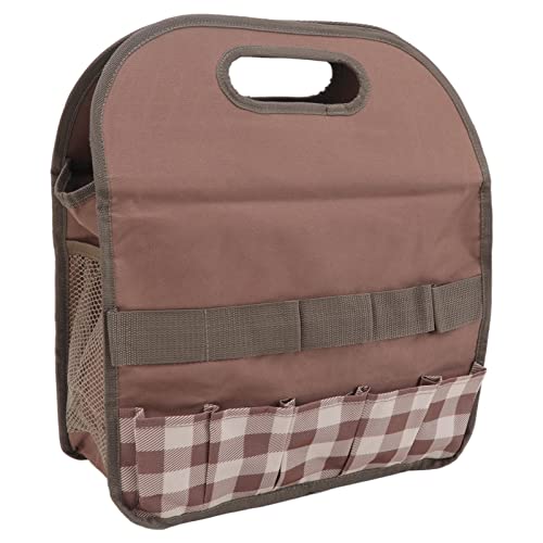 Gartenwerkzeugbeutel Beutel großer Kapazität 600d Oxford Stoff PE-Board Multifunktional Gartenwerkzeugträger (Braun mit Plaid) von YULEESIYIP