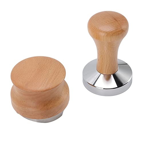 Kaffeepulver Presse Hammer und Verteiler Set Edelstahl Basis Manipulationsholzgriffe Extraktion Helfer für Cafe Home (58mm) von YULEESIYIP