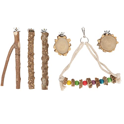 Papageien Barsch Set Holzzweig Plattform Schwang Vogelstand Kautkit für Wellensittiche Cockatiels 6pcs Papageien Barsch Set Holzzweig Plattform Schwang Vogelstand Kautkit für Wellensittiche Cockatiels 6pcs von YULEESIYIP