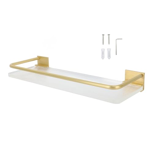 YULEESIYIP Badezimmer Wand montiertes Regal Raum Aluminium Acryl Handtuchregal Aufbewahrung Innovative Multifunktionelle Leichtes Gewicht für kleine Toiletten langlebig (Golden) von YULEESIYIP