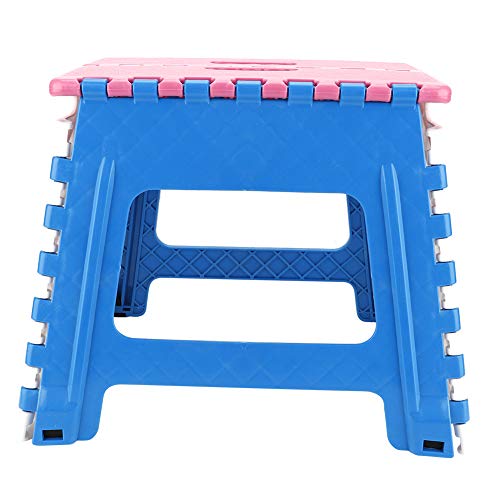YULEESIYIP Plastikklapphocker Kleiner Stuhl Fortgeschrittene tragbare Kinderhocker 32 * 22,5 * 30 cm (Rosa Blauer Hintergrund weiß) von YULEESIYIP