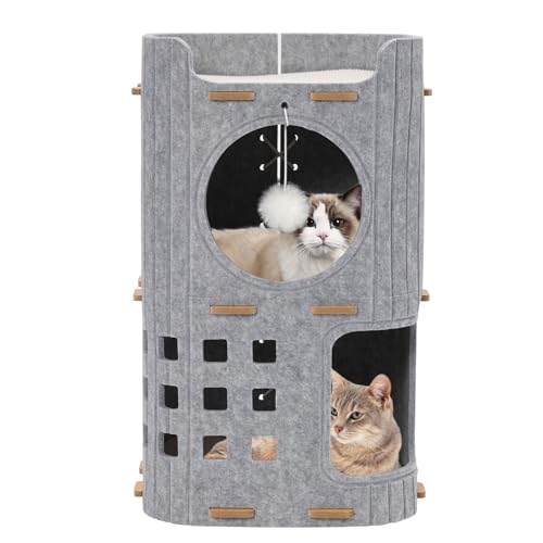 Katzenhaus mit 3 Ebenen für Indoor-Katzen – gemütliche Katzenhöhlenbetten, modernes Würfel-Katzenhaus für mehrere kleine Haustiere und Kätzchen, faltbares Haustierversteck geschlossenes Bett, 35,6 x von YULEYU