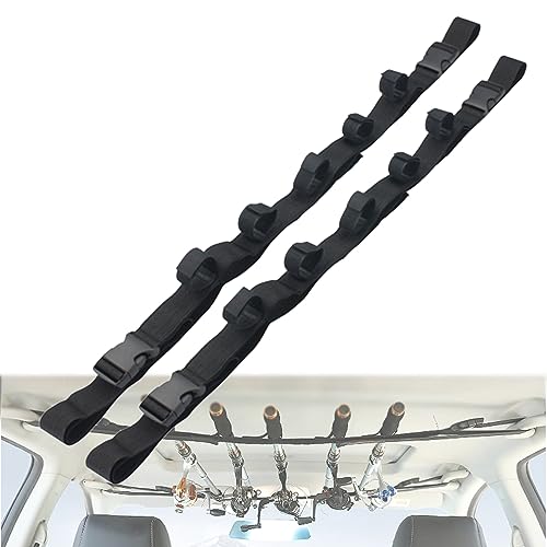 YULIAO 2 Stück Auto Angelrutenhalter Riemen, Angelrutenhalter für Auto, Rutenhalter für Auto, Angelruten-Halter für Fahrzeug, für LKW, SUV, Kombi, Transporter, Verstellbar (5 Löcher) von YULIAO