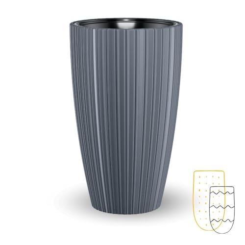YULKA Blumentopf Groß mit 3D-Textur - 2in1 Dekorativer Blumenübertopf LINE Oval und Frostbeständig, mit Herausnehmbarem Einsatz, Ideal für Innen- und Außenbereich (Anthrazit, XXL | H: 58) von YULKA