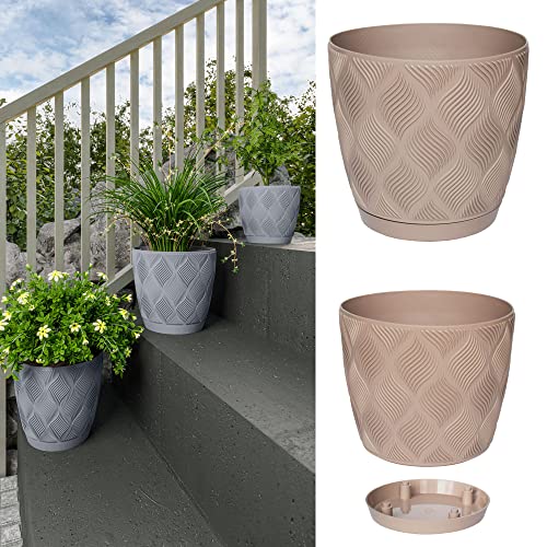 YULKA Kleiner und dekorativer Blumentopf mit Untersetzer, 3D-Textur, Oval | Blumenkübel Pflanztopf | für innen | Farbe: Taupe von YULKA