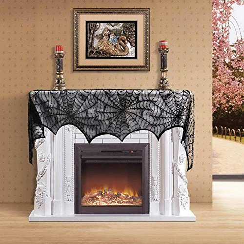 YULOONG Halloween Dekoration Schwarze Spitze Spiderweb Fledermaus Ghost Cloth Cover für Kamin Tisch Tür Fenster Lampe Klimaanlage Wand Horrifying Party Supplies von YULOONG