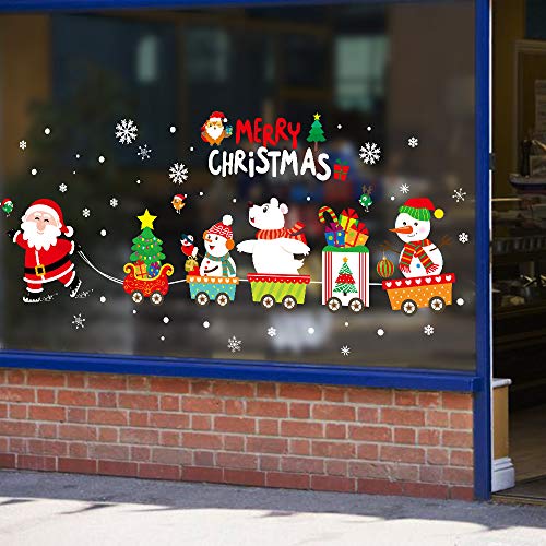 YULOONG Weihnachtsfenster Statische Aufkleber Bunte Anhaftungen Abnehmbare Vinyl Weihnachtsmann Weihnachtsbaum Schneemann Schneeflocke Hirsch DIY Wand Fenster Tür Wandbild Showcase Aufkleber Aufkleber von YULOONG