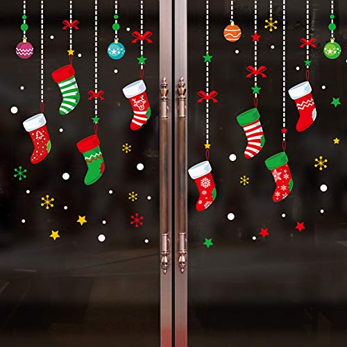 YULOONG Weihnachtsfenster Statische Aufkleber Bunte Anhaftungen Abnehmbare Vinyl Weihnachtsmann Weihnachtsbaum Schneemann Schneeflocke Hirsch DIY Wand Fenster Tür Wandbild Showcase Aufkleber Aufkleber von YULOONG