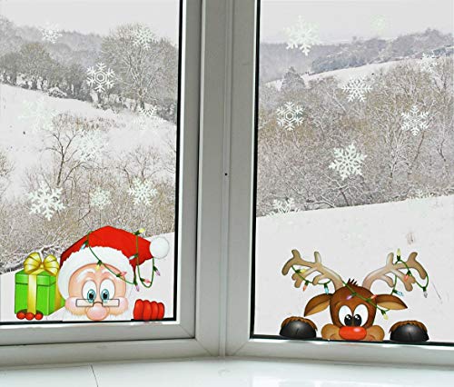 YULOONG Weihnachtsfenster Statische Aufkleber haftet abnehmbare Vinyl Weihnachtsmann Weihnachtsbaum Schneemann Schneeflocke Hirsch DIY Wand Fenster Tür Wandbild Showcase Aufkleber Aufkleber von YULOONG