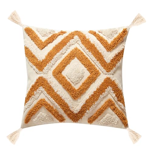 YULUOSHA Dekorative Boho Kissenbezug,Boho Kissen Beige Deko Baumwolle Dekokissen Marokko getuftete Kissenhülle Kissenbezüge Quaste für Sofa Schlafzimmer Wohnzimmer Dekor (45 x 45 cm, G, 1) von YULUOSHA