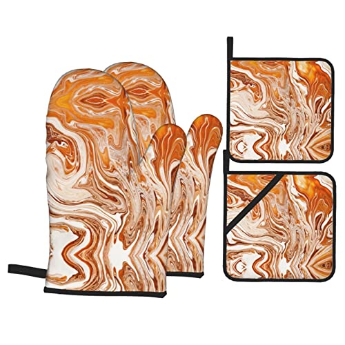 YUMEBLTD Ofenhandschuhe, abstraktes orangefarbenes Malen, Ofenhandschuh und Topflappen für Küche, Kochen, Backen, Grillen von YUMEBLTD
