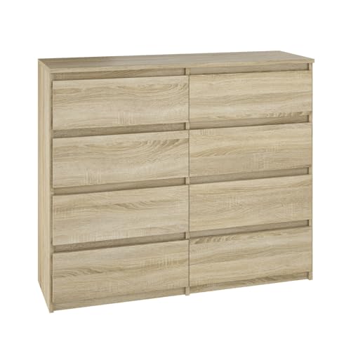 YUMEBLY Kommode 8 Schubladen Sonoma 100,5x93x33,5cm | Schrank für Kleidung, Dokumente, kleine Gegenstände | Ideal für Schlafzimmer, Wohnzimmer, Kinderzimmer und Büro von YUMEBLY