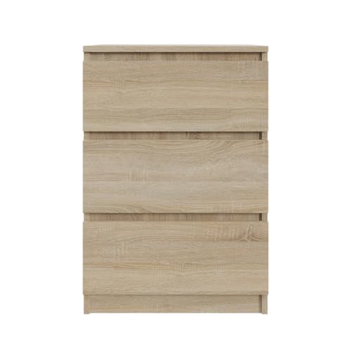 YUMEBLY Kommode mit 3 Schubladen 50 cm | Farbe: Sonoma, Ideal für Schlafzimmer, Wohnzimmer, Kinderzimmer und Büro | Geräumige Kommode| Modernes Design | 50x75x40 cm von YUMEBLY