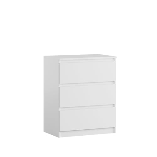 YUMEBLY Kommode mit 3 Schubladen | Weiß 60 cm Ideal für Schlafzimmer, Wohnzimmer, Kinderzimmer und Büro | Geräumige Kommode| Modernes Design | 61 x 75 x 40 cm von YUMEBLY