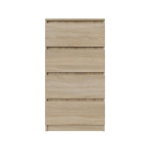 YUMEBLY Kommode mit 4 Schubladen 50 cm | Farbe: Sonoma, Ideal für Schlafzimmer, Wohnzimmer, Kinderzimmer und Büro | Geräumige Kommode| Modernes Design | 50x97x40 cm von YUMEBLY