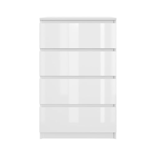YUMEBLY Kommode mit 4 Schubladen 60 cm | Weiß - glänzende Vorderseite Ideal für Schlafzimmer, Wohnzimmer, Kinderzimmer und Büro | Geräumige Kommode| Modernes Design | 61x97x40 cm von YUMEBLY
