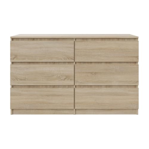 YUMEBLY Kommode mit 6 Schubladen | Farbe: Sonoma, 120 cm Ideal für Schlafzimmer Wohnzimmer Kinderzimmer und Büro | Große geräumige Schubladenschrank | 120x75x40 cm von YUMEBLY