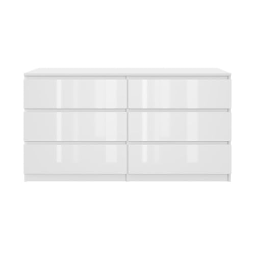 YUMEBLY Kommode mit 6 Schubladen | Weiß - glänzende Vorderseite 140 cm Ideal für Schlafzimmer Wohnzimmer Kinderzimmer und Büro | Große geräumige Schubladenschrank | 140x75x40 cm YUMEBLY Kommode mit 6 Schubladen | Weiß - glänzende Vorderseite 140 cm Ideal für Schlafzimmer Wohnzimmer Kinderzimmer und Büro | Große geräumige Schubladenschrank | 140x75x40 cm von YUMEBLY