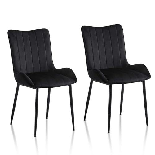 Familienfreundlicher Samt-Esszimmerstühle, 2er-Set, Mitte des Jahrhunderts, moderner Küchenstuhl mit gepolsterter Rückenlehne, Metallbein, armlose Freizeit, Küche, Esszimmer, Akzentstuhl für von YUMEIGE