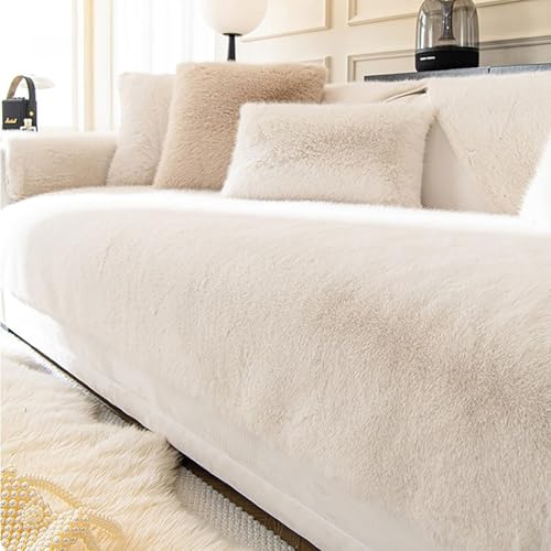Upgraded Couch Covers - Luxuriöser Sofabezug aus weichem Kunstfell-Fleece, superweicher Plüsch-Sofabezug, flauschig, flauschig, einfarbig, rutschfest, L-förmiger Sofabezug for Hunde und Katzen(Beige,P von YUMEIGE