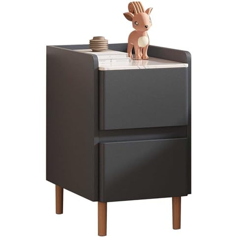 YUMEIGE Familienfreundlicher Nachttisch, Nachttisch aus Holz mit Schublade und Aufbewahrungsschrank, 4 Massivholzbeine, Beistelltisch für Wohnzimmer, Schlafzimmer, Nachttisch (schwarz, 24 cm) von YUMEIGE
